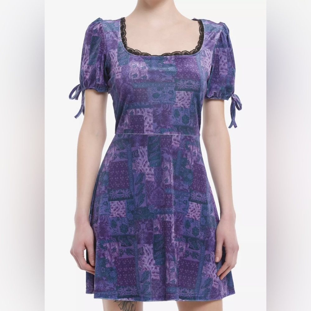 Hot Topic Daisy Street Purple & Blue Velvet Dress Extra Small